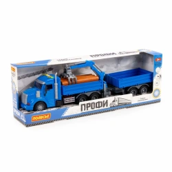 Inertia-Driven Professional Toy Truck with Manipulator and Trailer, Blue