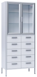 Two-Section Medical Cabinet with Glass Shelves for Storing Supplies