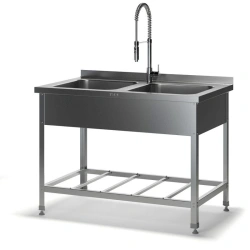 Stainless Steel Table with Integrated Sinks VMC-N for Food Preparation