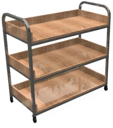 Library Trolley with Metal Frame and Shelves, Model TV-MTBB-1.23.01