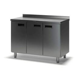 Food Preparation Table with Three Swing Doors SD-2 Stainless Steel Edge