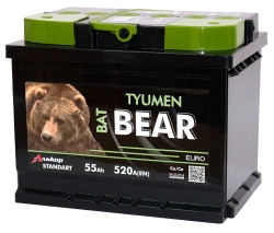 Lead Acid Starter Battery for Internal Combustion Engines 12V Tyumen BatBEAR 6ST-55VLA L1
