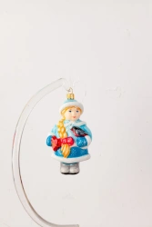 Handcrafted Glass Christmas Ornament "Snow Maiden with Braid and Bullfinch