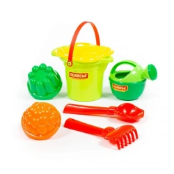 Small Bucket with Spout Set No. 349, Flower Strainer, Scoop No. 2, Rake No. 2, 2 Molds, Small Watering Can No. 3, Code 4917