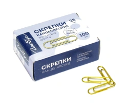 Скрепки 28 мм 100 шт., золотые