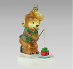 Handmade Glass Christmas Ornament "Fishing Bear
