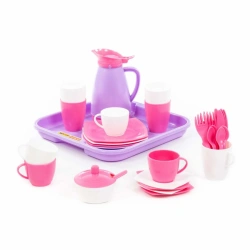 Children's Doll Dish Set for 4 with Tray - Pretty Pink Alice Collection