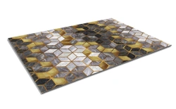 SHAHINTEX DIGITAL PRINT Cut-Out Absorbent Door Mat "Cube" Honeycomb 100x150 Gray with Gold